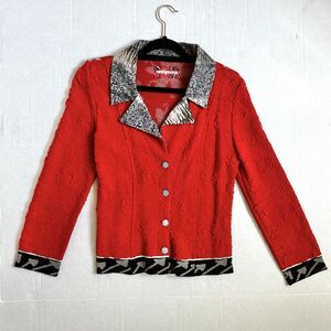 Vintage Eva & Claudi Cardigan Sweater Women's Small Red Floral Knit Button Up